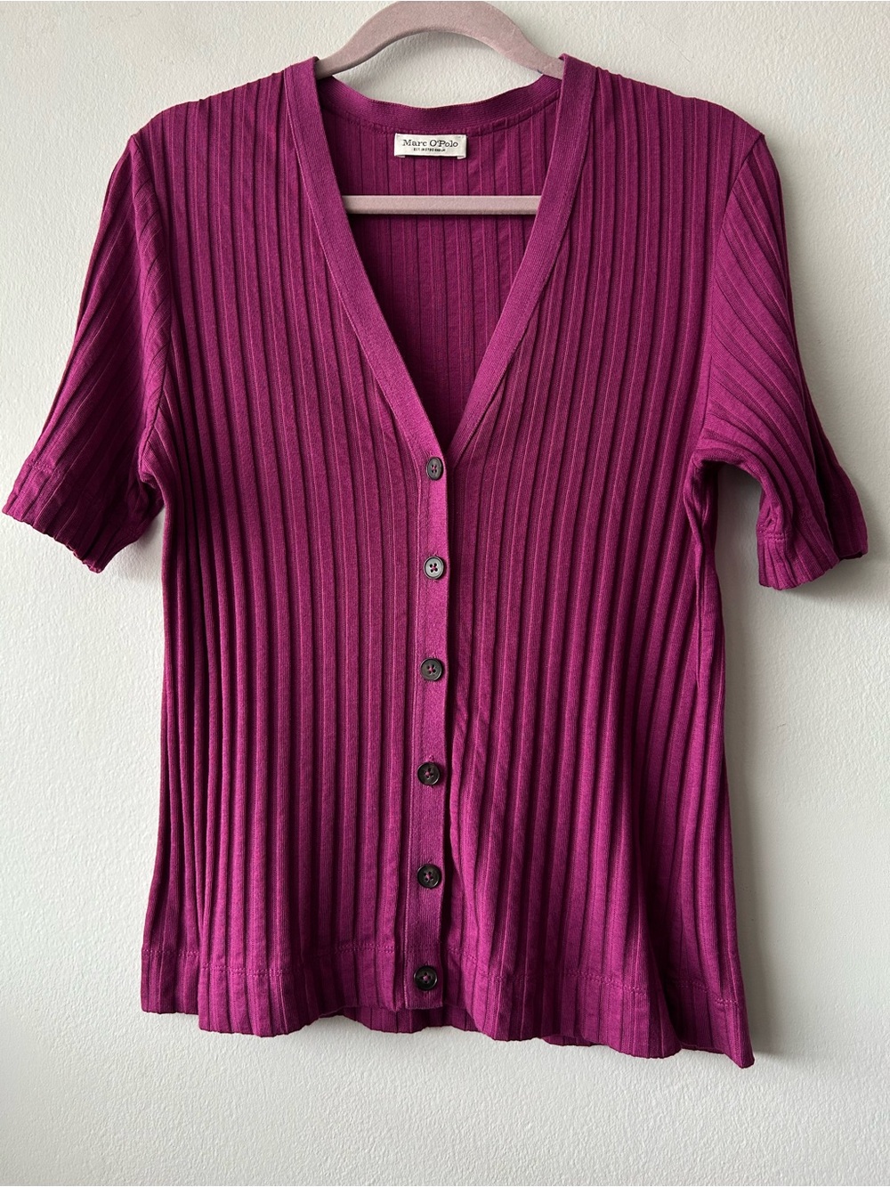 Marc O'Polo Magenta Ribbed Button-Up Cardigan